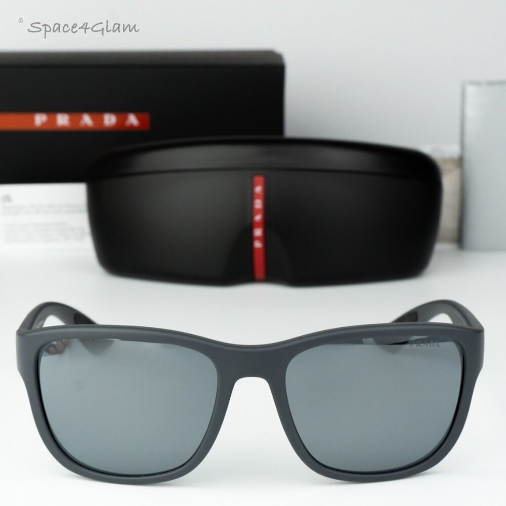 Prada Linea Rossa Men Sunglasses Grey Mirror Black Square PS01US UFK5L0 NEW